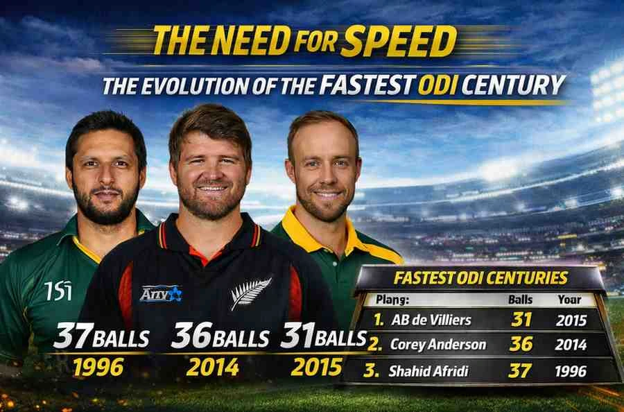 AB de Villiers, Corey Anderson and Shahid Afridi showing the fastest ODI centuries in cricket history
